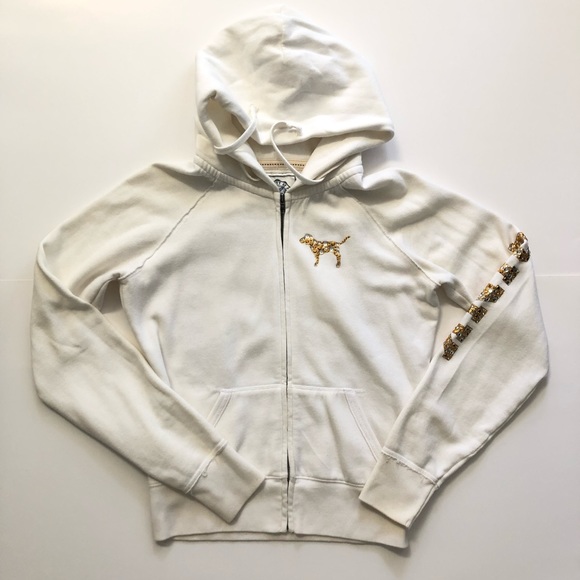 PINK Rhinestone Metallic Peace Sign Zip-Up Hoodie - Picture 2 of 10